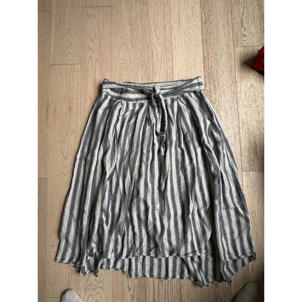 Max Studio Blue White Striped Midi Skirt Elastic Waist Tie Front Large